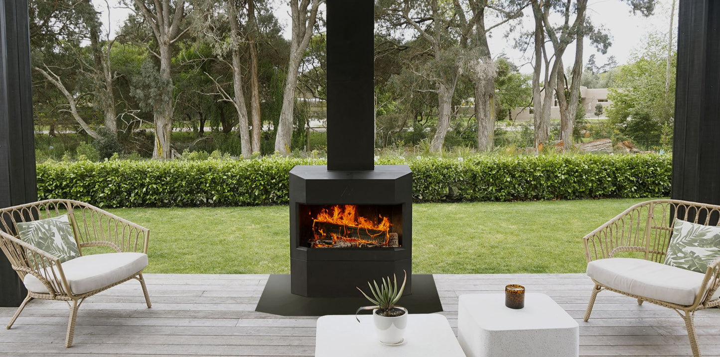Pique Acsent Outdoor Fireplace On Wooden Deck