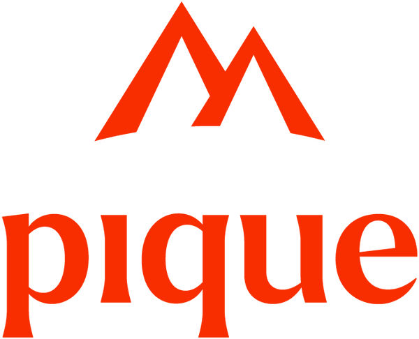 Orange mountain logo with orange word pique